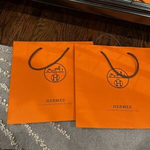BUBDLE OF 2 HERMES SHOPPING BAG 11.75 X 11.75” AUTHENTIC AND RIBBON